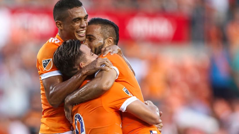 Houston Dynamo - Erick Torres, Alex and Mauro Manotas celebrate