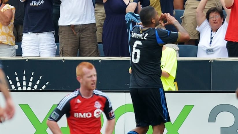 Union's Gomez celebrates goal vs Toronto FC