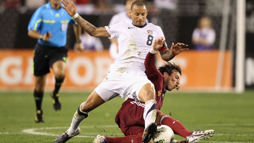 Jermaine Jones goes into a tackle against Venezuela