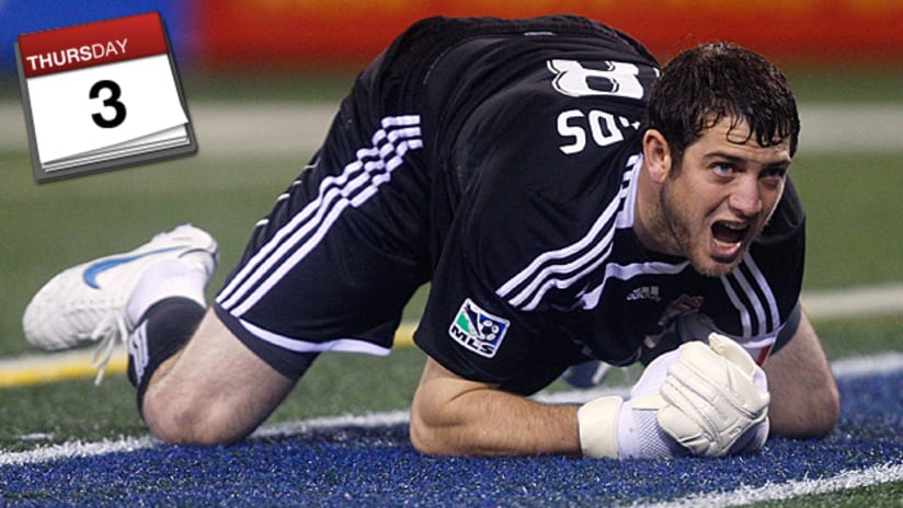 Toronto FC's Brian Edwards reacts to allowing a goal in the 2009 season finale against New York.