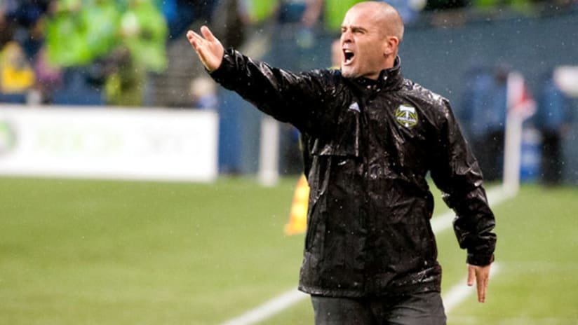 Portland head coach John Spencer shouts instructions during the Timbers 1-1 tie at Seattle.