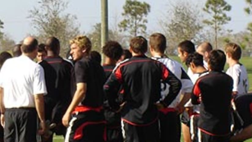D.C. United gathers after training in Bradenton on Tuesday afternoon.