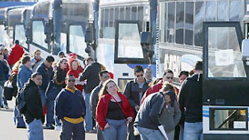 Red Bulls fans boarded buses from Giants Stadium to see New York play D.C. on Sunday.