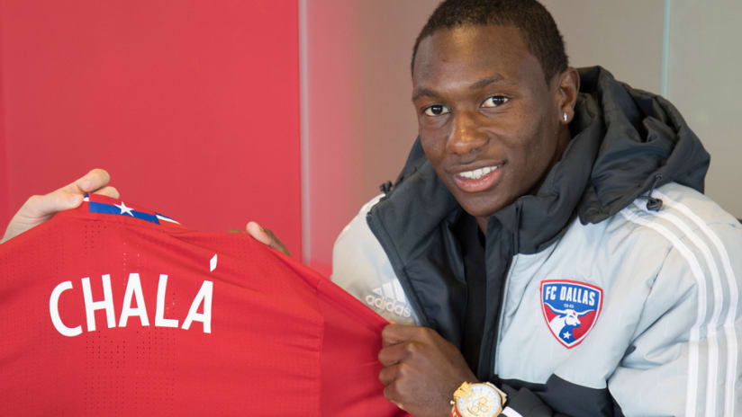 Anibal Chala - FC Dallas - Holds jersey at signing