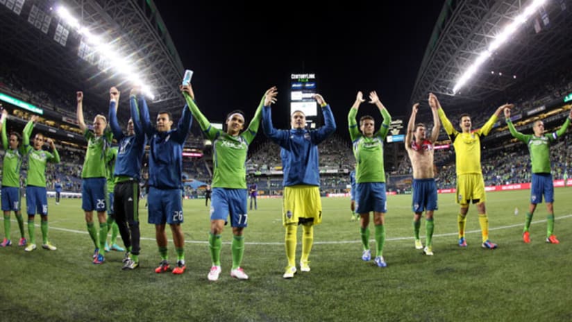 Sounders thank the fans after their win over Portland