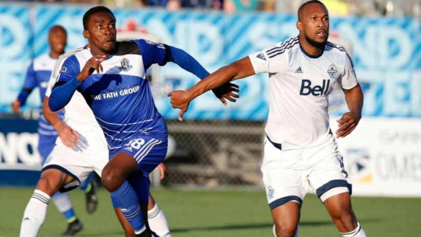 Kendall Waston (Vancouver Whitecaps) in action in 2015 Canadian Championship against FC Edmonton
