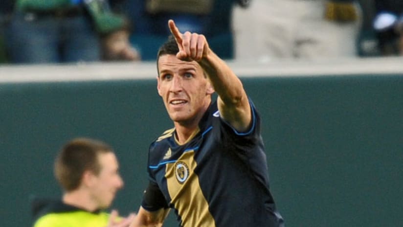 Sébastian Le Toux scored a hat trick to help Philadelphia hold off D.C. United in its home debut.