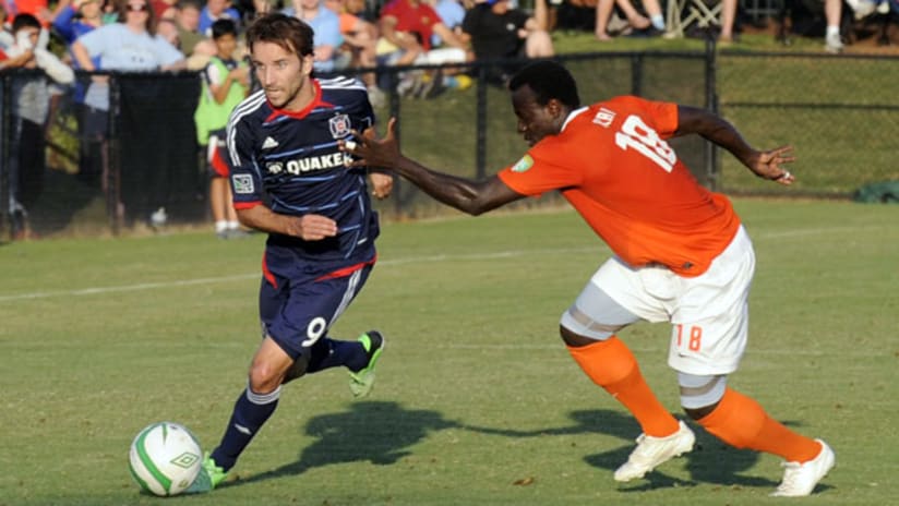 Chicago Fire attacker Mike Magee against the Charlotte Eagles