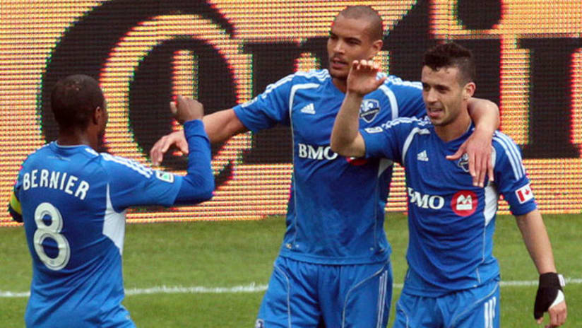 Montreal Impact players celebrate a goal