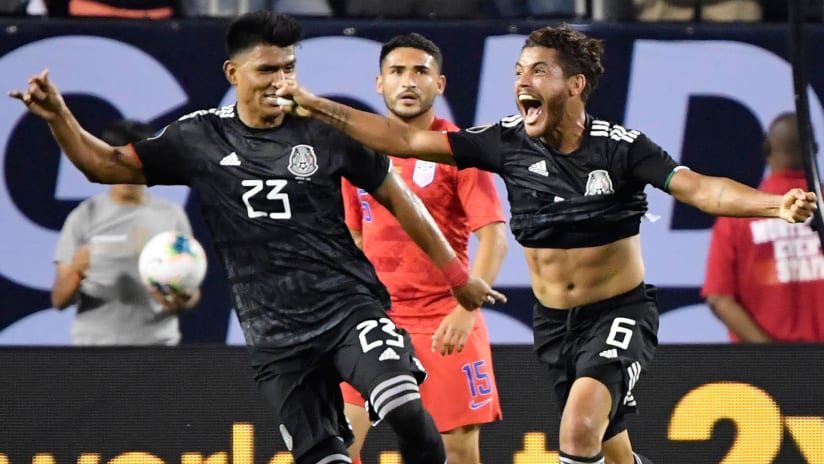 Jonathan Dos Santos - Mexico - LA Galaxy - celebrates scoring in the Gold Cup final
