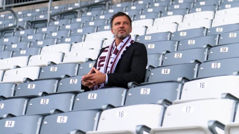 THUMB/SMALL MEDIA ONLY: Anthony Hudson - Colorado Rapids - in stadium seats