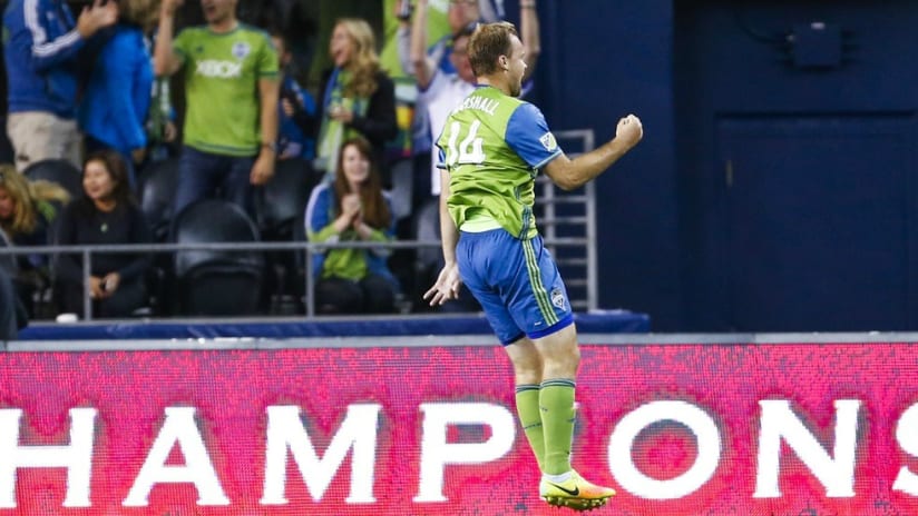 Chad Marshall - Seattle Sounders - Chicago Fire - Celebrating a goal