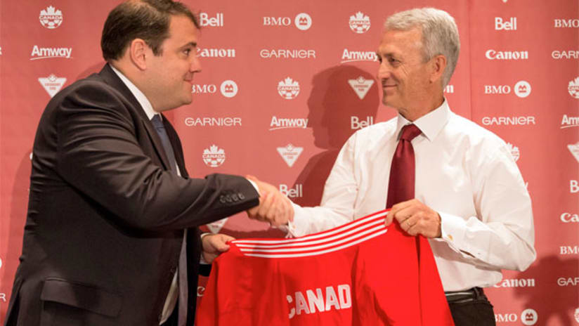 Canada Soccer Association president Victor Montagliani and coach Benito Floro