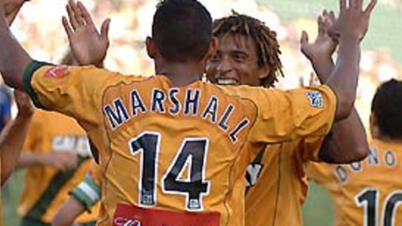Tyrone Marshall finished one of the Galaxy's chances during Sunday's match.