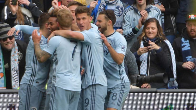 Sporting Kansas City - celebrate a goal against Montreal - March 30, 2019