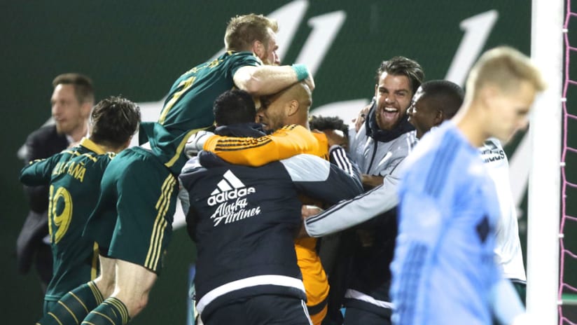 Portland Timbers celebrate win - Jon Kempin - MLS Cup Playoffs