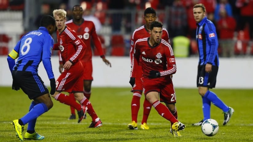 Toronto FC and Montreal Impact in action in their ACC game
