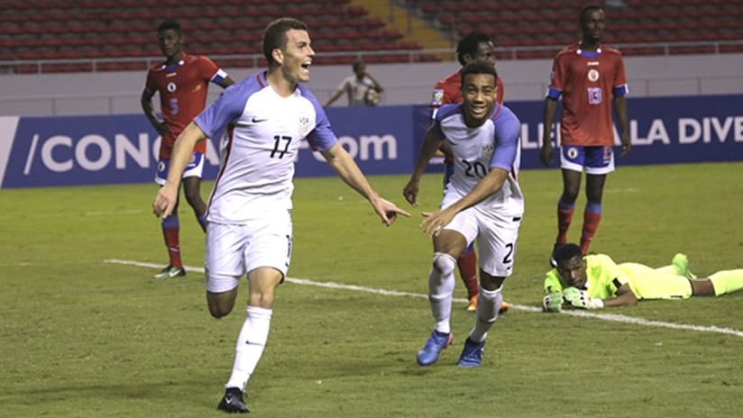 Brooks Lennon - Real Salt Lake - celebrating a goal for US U-20 national team