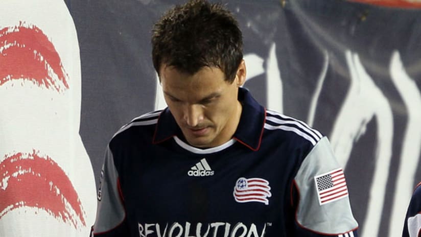 New England's Marko Perovic leaves the field Wednesday night after receiving his first MLS ejection.