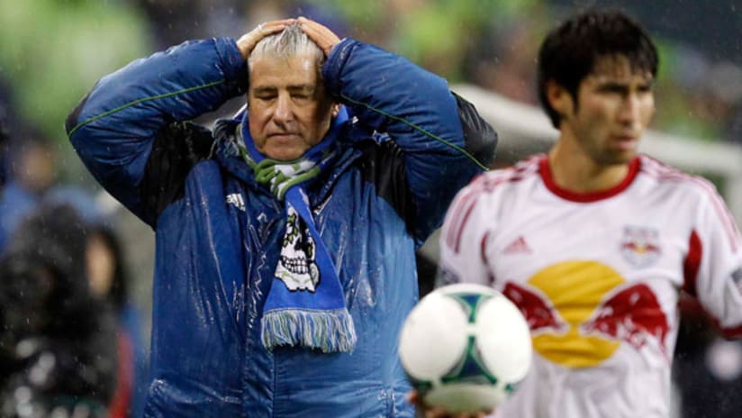 Sigi Schmid is frustrated during SEAvNY