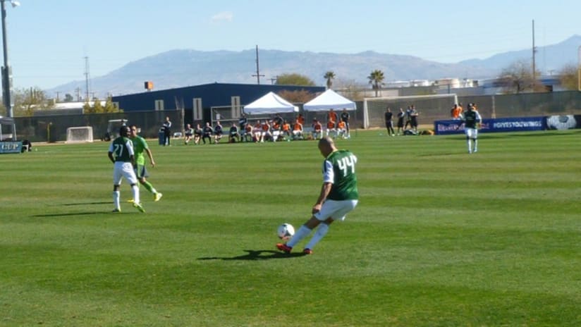Mikael Silvestre in preseason action against Seattle