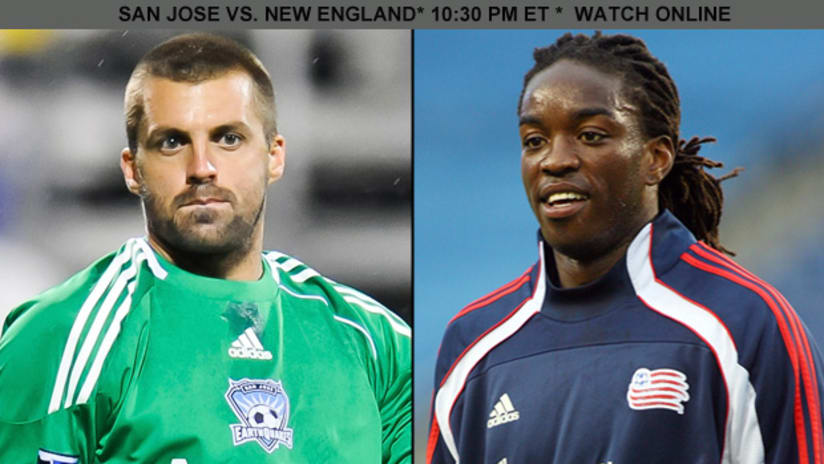 Jon Busch (left) and San Jose take on Shalrie Joseph and New England on Saturday.