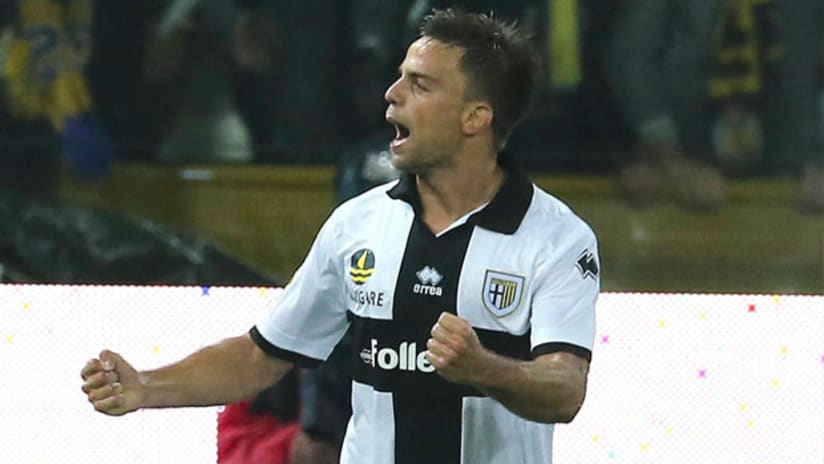 Parma midfielder Daniele Galloppa celebrates a goal