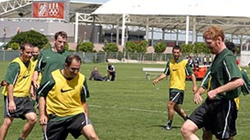 The Galaxy alumni limbered up with an hour-long training session Friday.