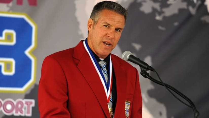 Peter Vermes speaks at his Hall of Fame induction ceremony