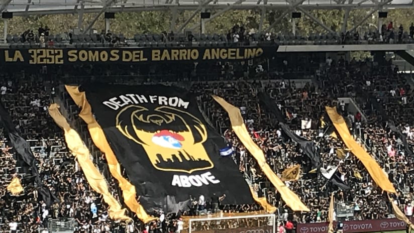 LAFC tifo - "Death from above" with smurf vs. San Jose - THUMB ONLY