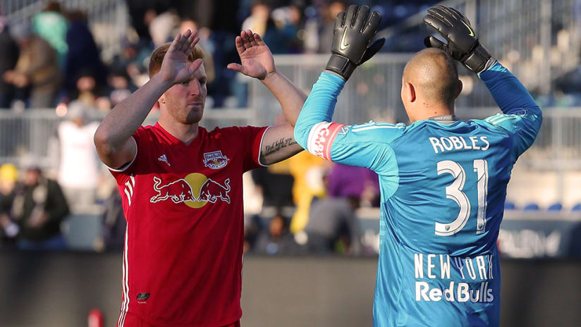Luis Robles, Tim Parker - New York Red Bulls - High five