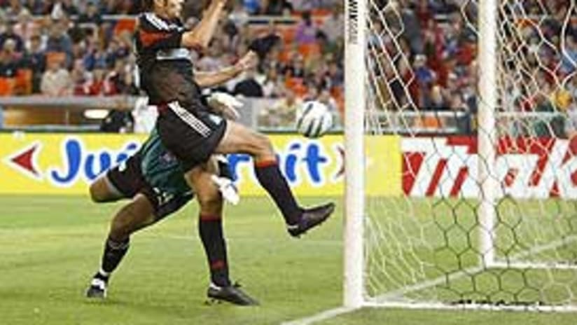 Mike Petke scores D.C. United's only goal in their 2005 home opener Saturday.
