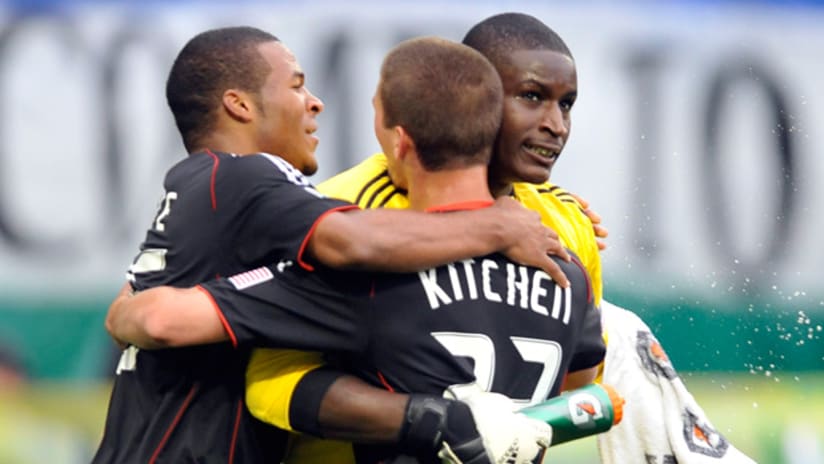D.C. United's Ethan White, Perry Kitchen and Bill Hamid celebrate a win earlier this season.