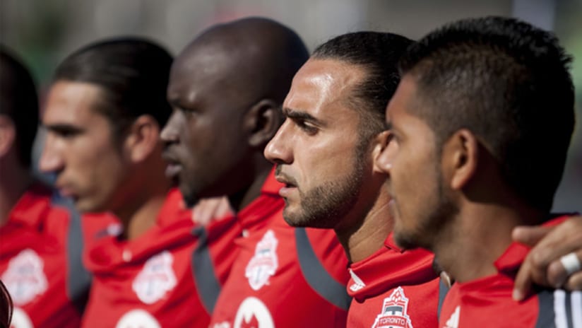 Dwayne DeRosario (second from right) has been named the new captain at Toronto FC.