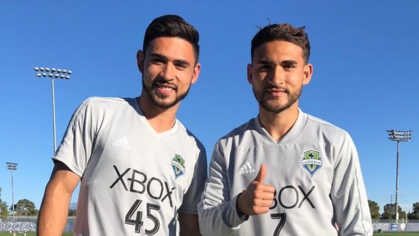 Alex and Cristian Roldan - Seattle Sounders - thumbs up