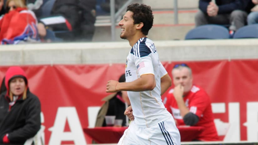 The Galaxy's Omar Gonzalez celebrates his goal against the Chicago Fire on Sunday.