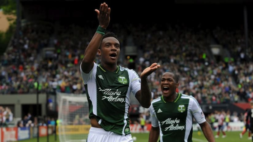 Rodney Wallace celebrates his goal for Portland