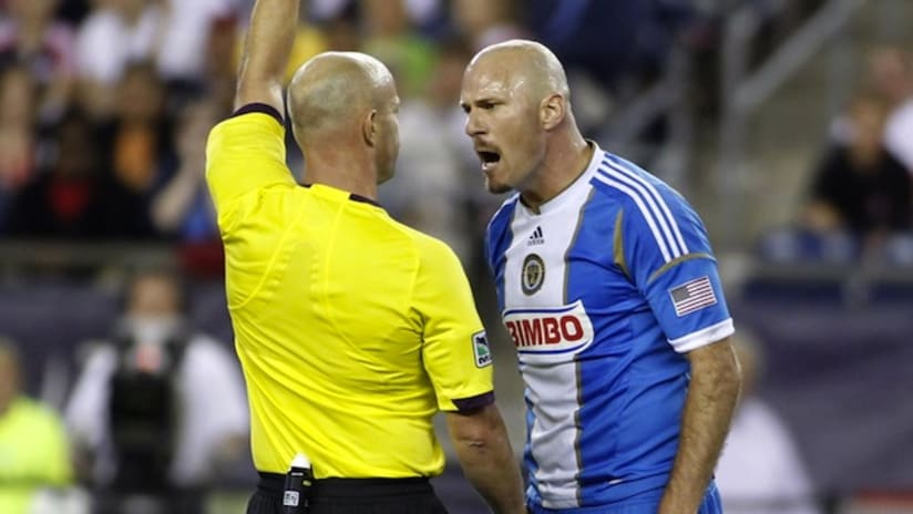 Conor Casey gets angry with the referee