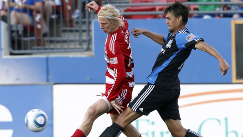 Brek Shea (left) scored both goals for Dallas in their 2-0 defeat of San Jose on June 5.