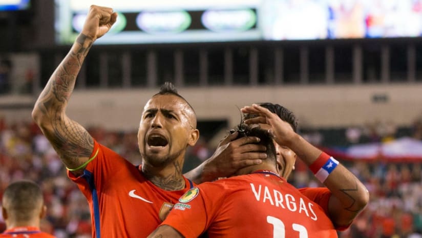 Arturo Vidal, Eduardo Vargas - Chile - celebrate goal vs. Panama