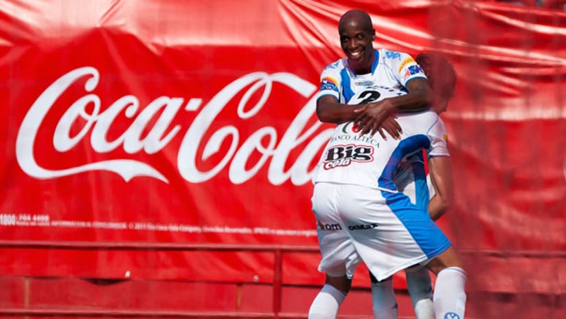 DaMarcus Beasley celebrates a debut goal for Puebla, July 6, 2011.