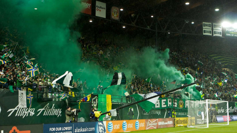 The Timbers Army celebrate a goal