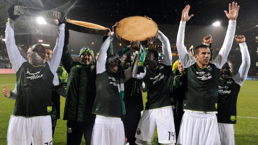 portland timbers celebrate after 3-1 win over the union