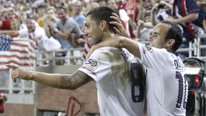 Clint Dempsey and Landon Donovan during the US' win over Canada.