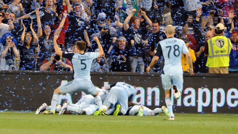 Matt Besler and Sporting KC celebrate their last-minute victory over DC