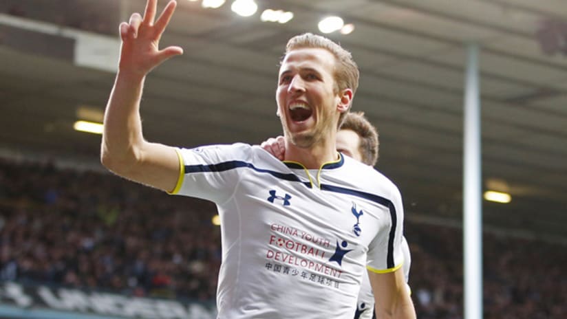 Harry Kane celebrates a goal for Tottenham Hotspur