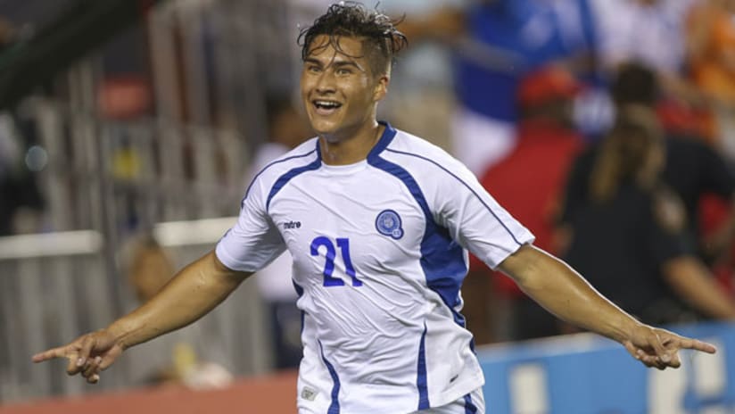 Dustin Corea celebrates a goal for El Salvador in the 2015 Gold Cup