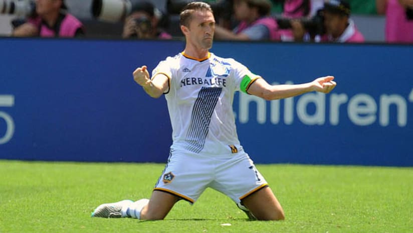 Robbie Keane celebrates a goal for the LA Galaxy vs. New York City FC