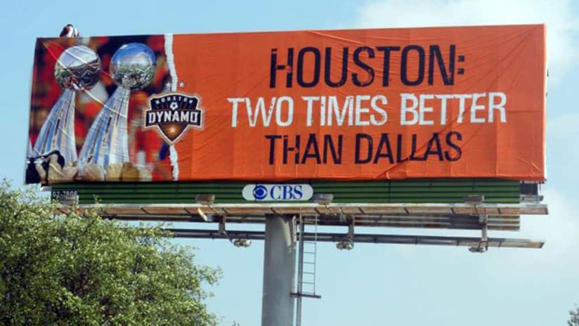 This new billboard is sparking the MLS rivlary between the Houston Dynamo and FC Dallas.