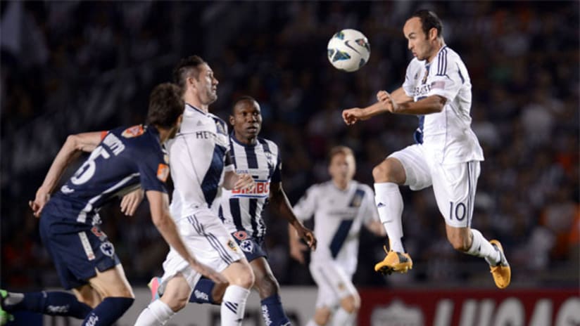 Landon Donovan heads the ball at Monterrey